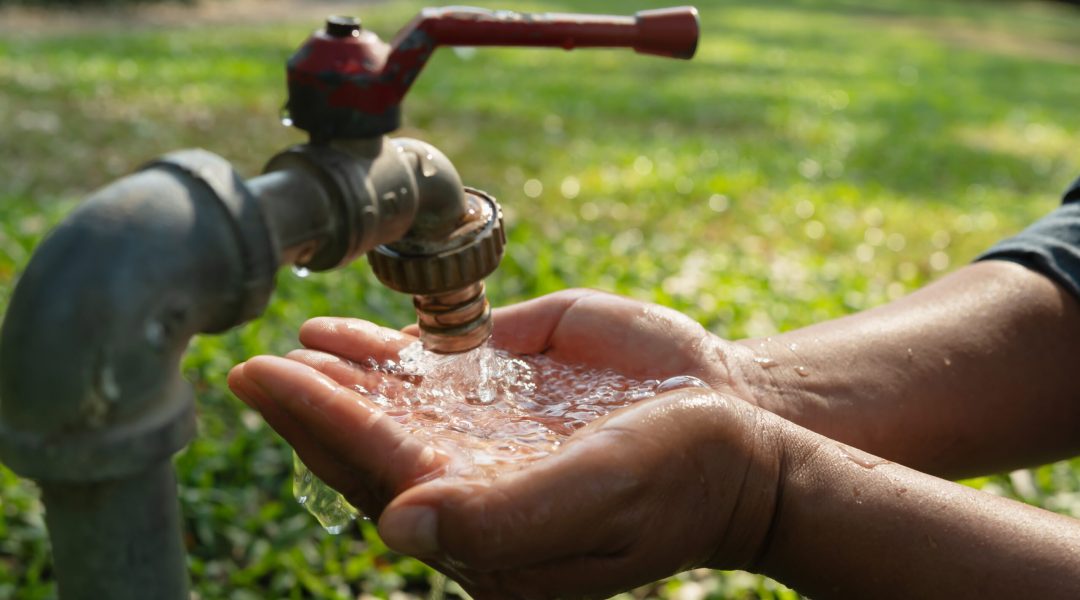 Hand water from the tap to drink.